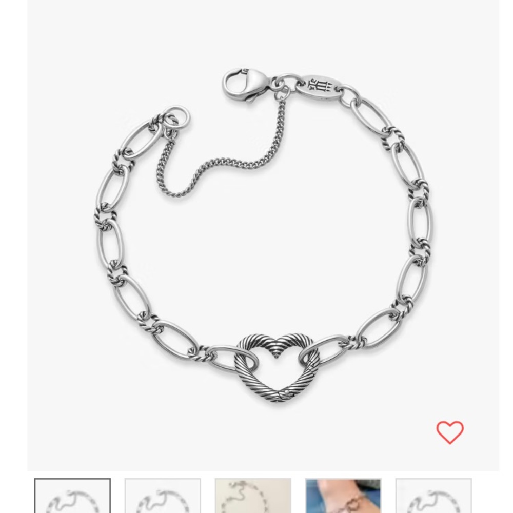 James Avery Silver Heart Link Charm Bracelet